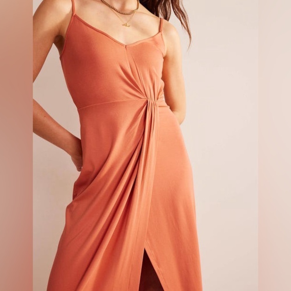 Boden Gathered Jersey Midi Dress Persimmon NWT - Picture 3 of 16